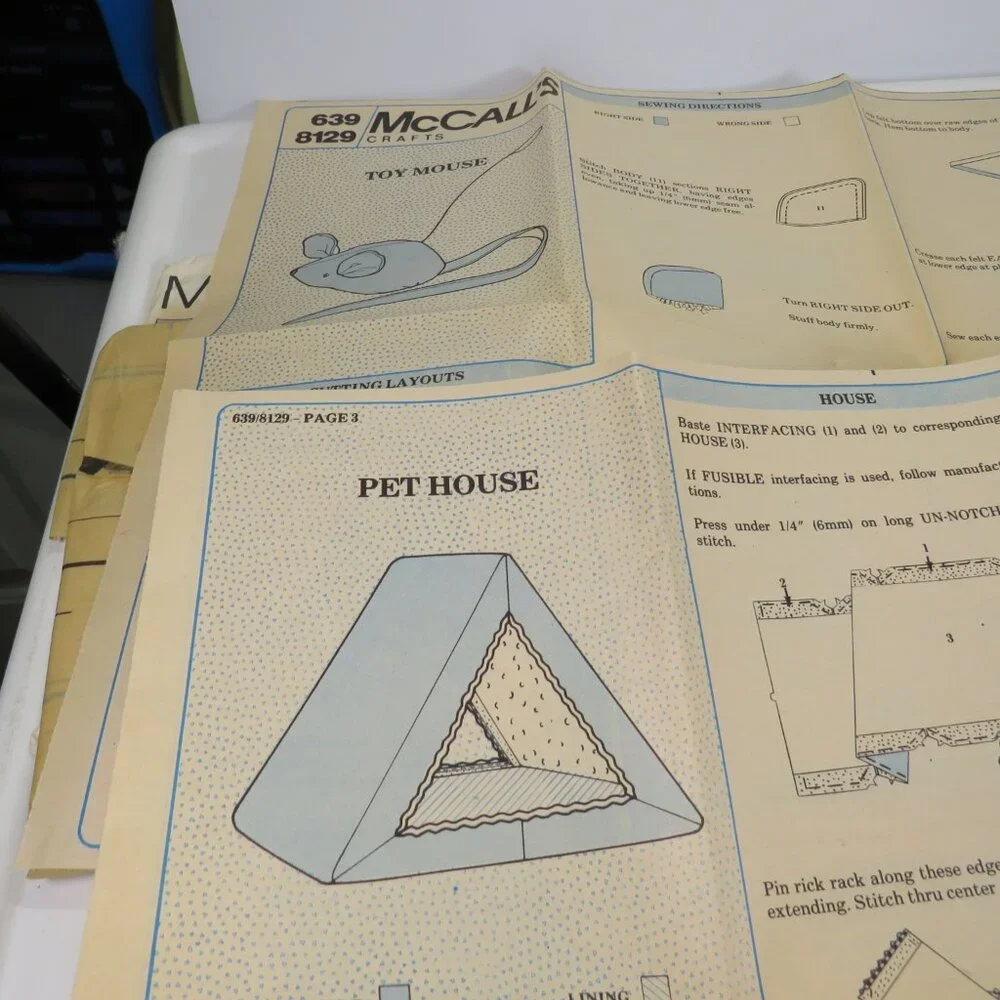 McCalls 8129 Pet House, Bed, Toy Mouse, Dog Coat Sewing Patterns UNCUT
